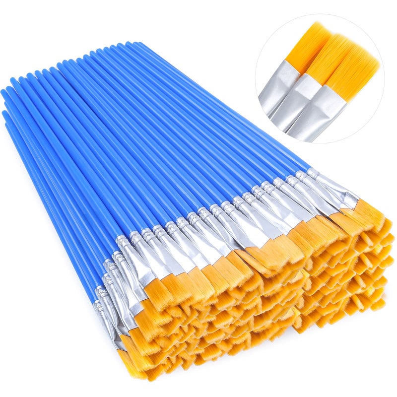 anezus 100Pcs Small Paint Brushes Bulk, Anezus Flat Top Acrylic Classroom Brush for Kids Mini Paint Brushes for Touch Up Crafts Detail Painting - Image 1